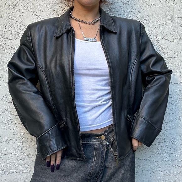 Vintage Y2k Black Leather Moto Jacket - Picture 11 of 12